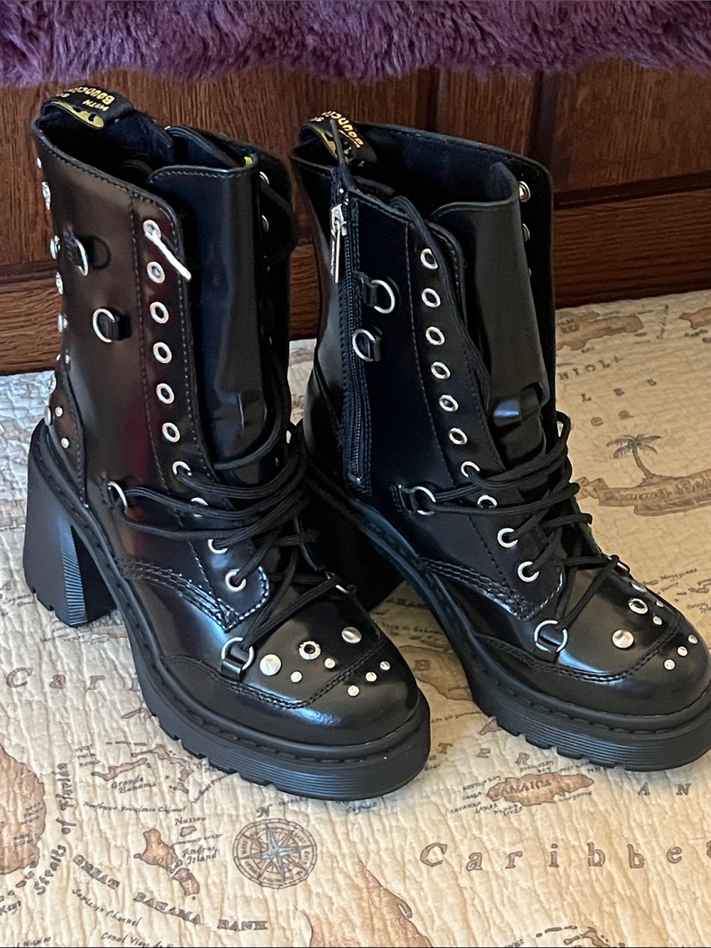 DOC MARTENS CHESNEY Studded Black/Silver Hightop Boots SIZE 7 Women’s NWT runs L - Picture 7 of 16